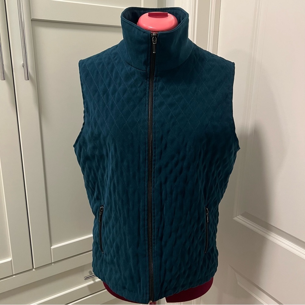 ALIA Quilted Lined Vest in Teal Blue Zippered Pockets Stretch Women's Size 10